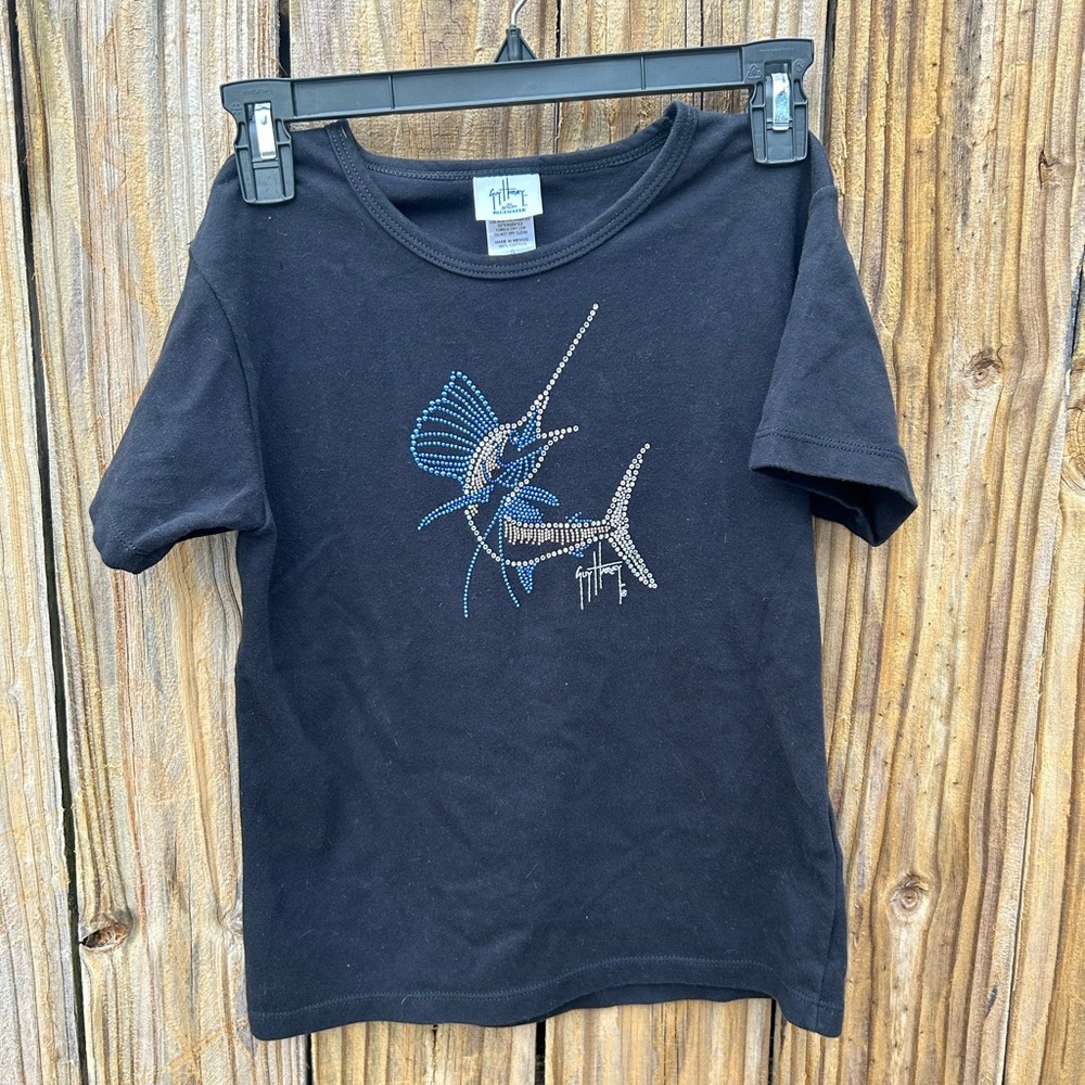 Guy Harvey Black Tee with Blue and Silver Marlin Design